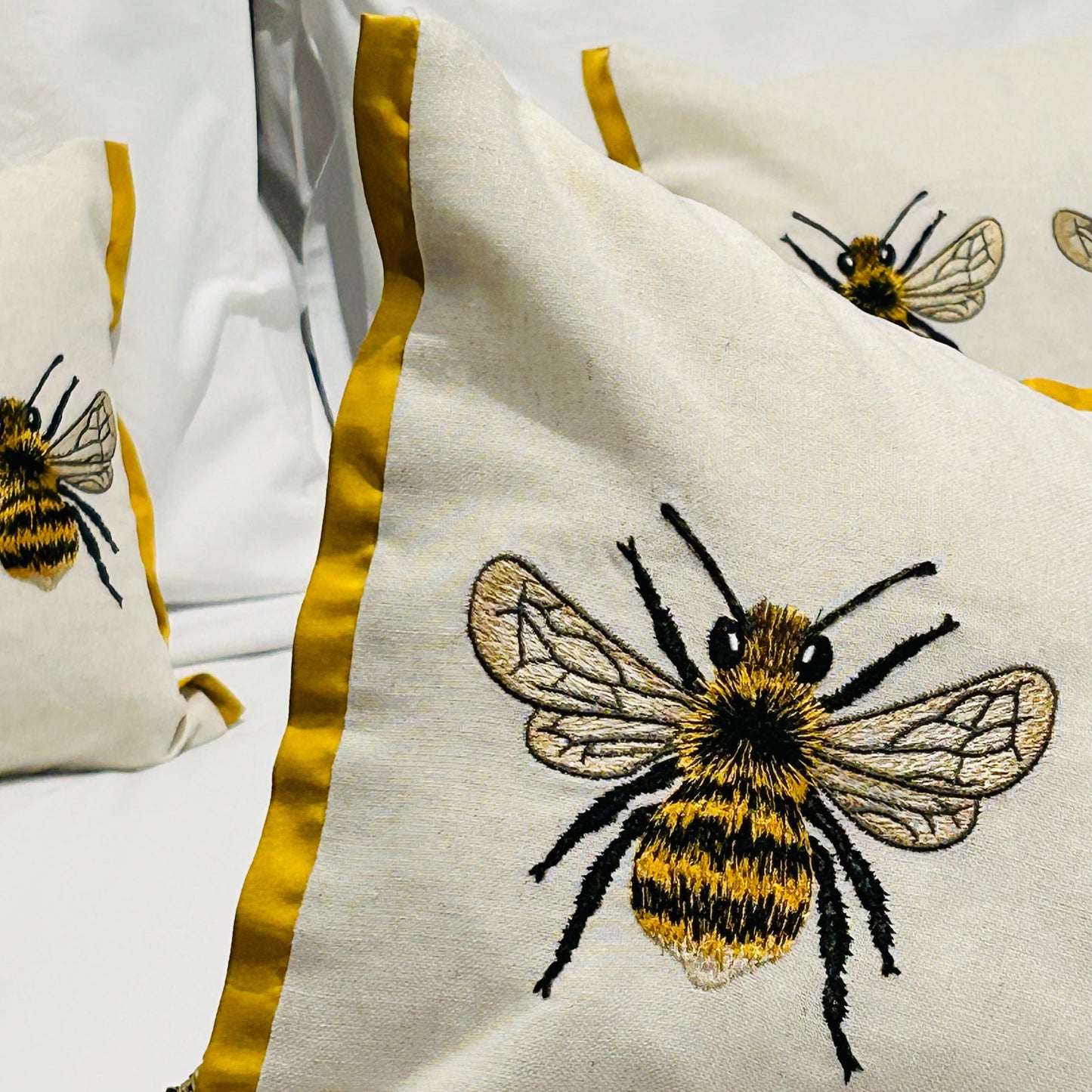 Embroidered Bee Cushion