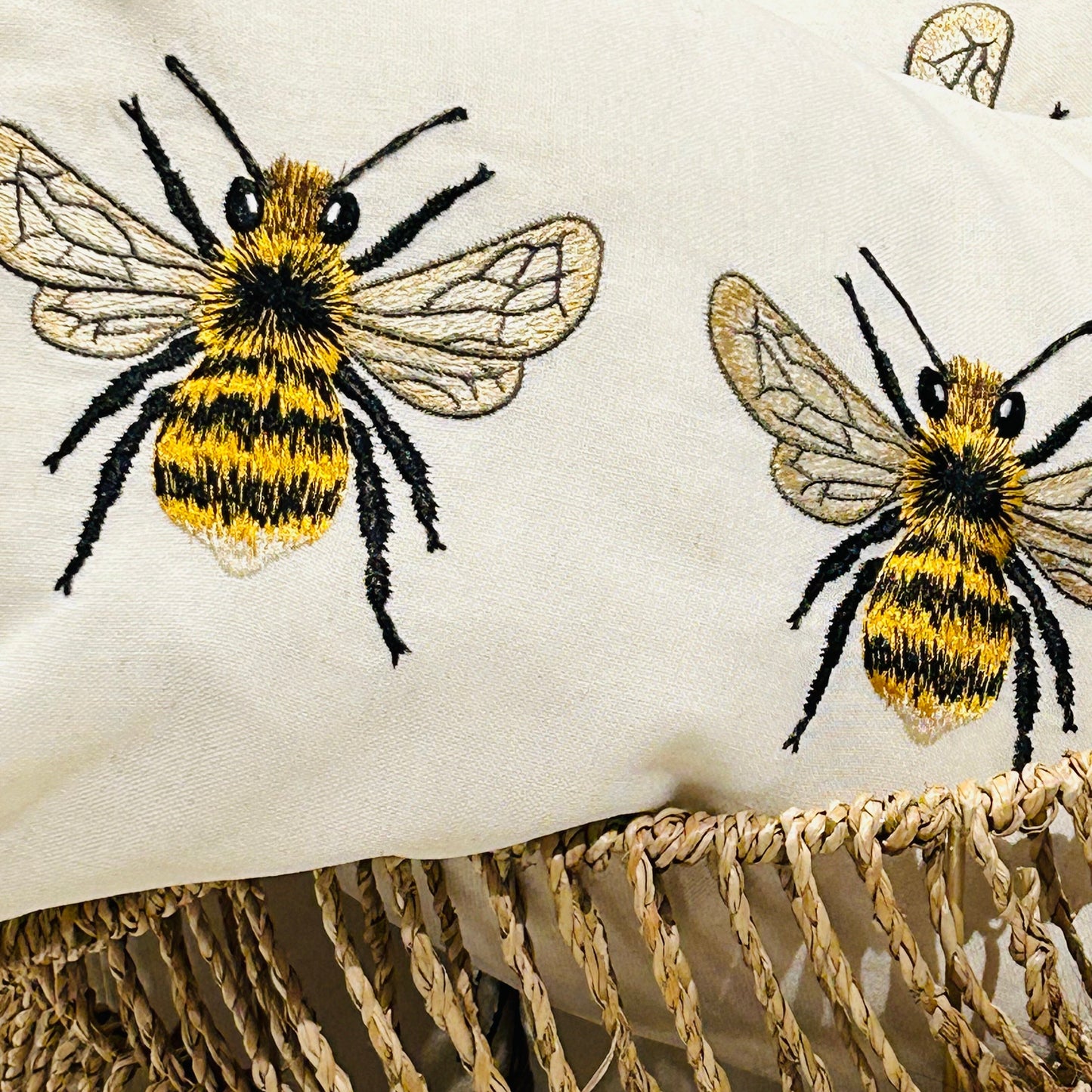 Embroidered Bee Cushion