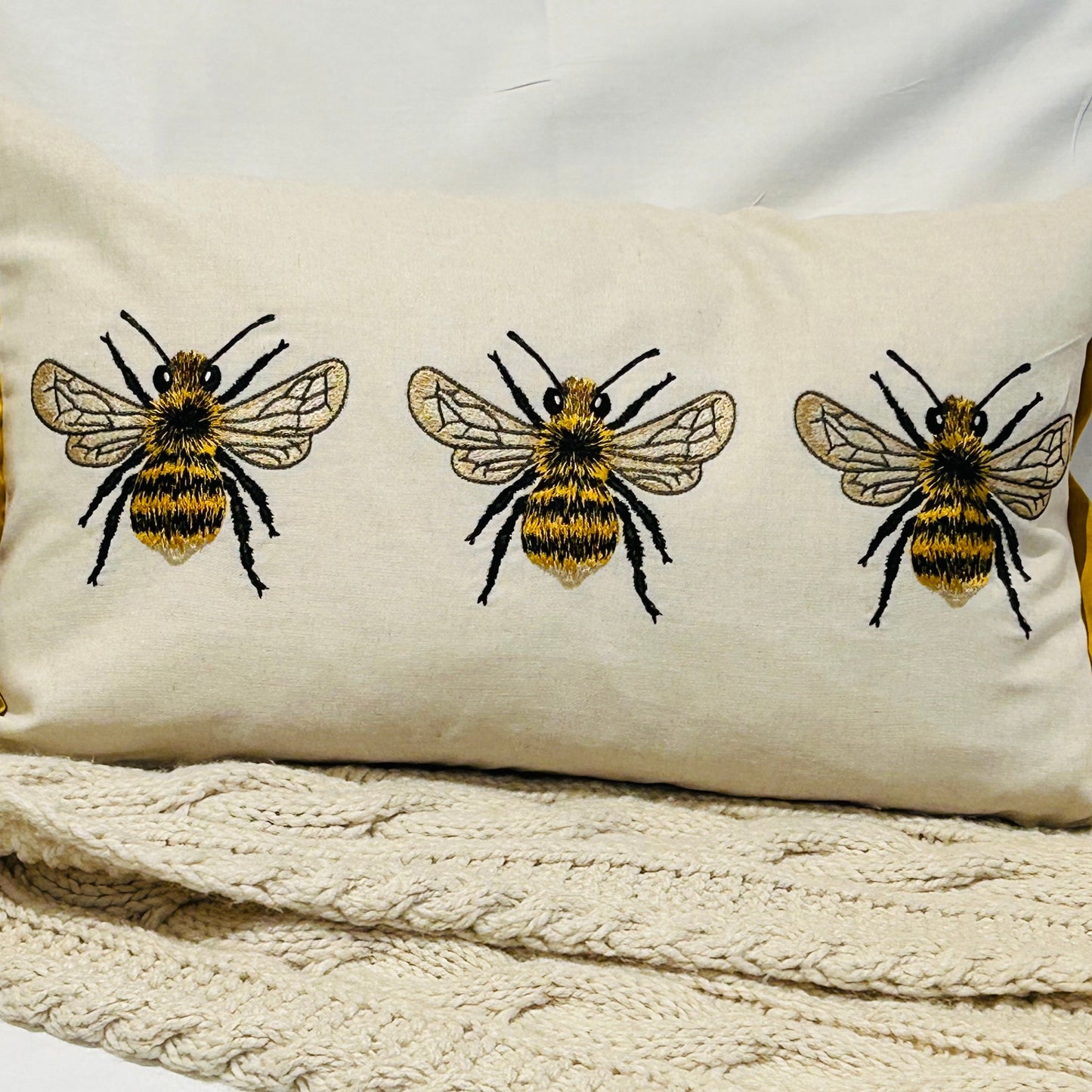 Embroidered Bee Cushion