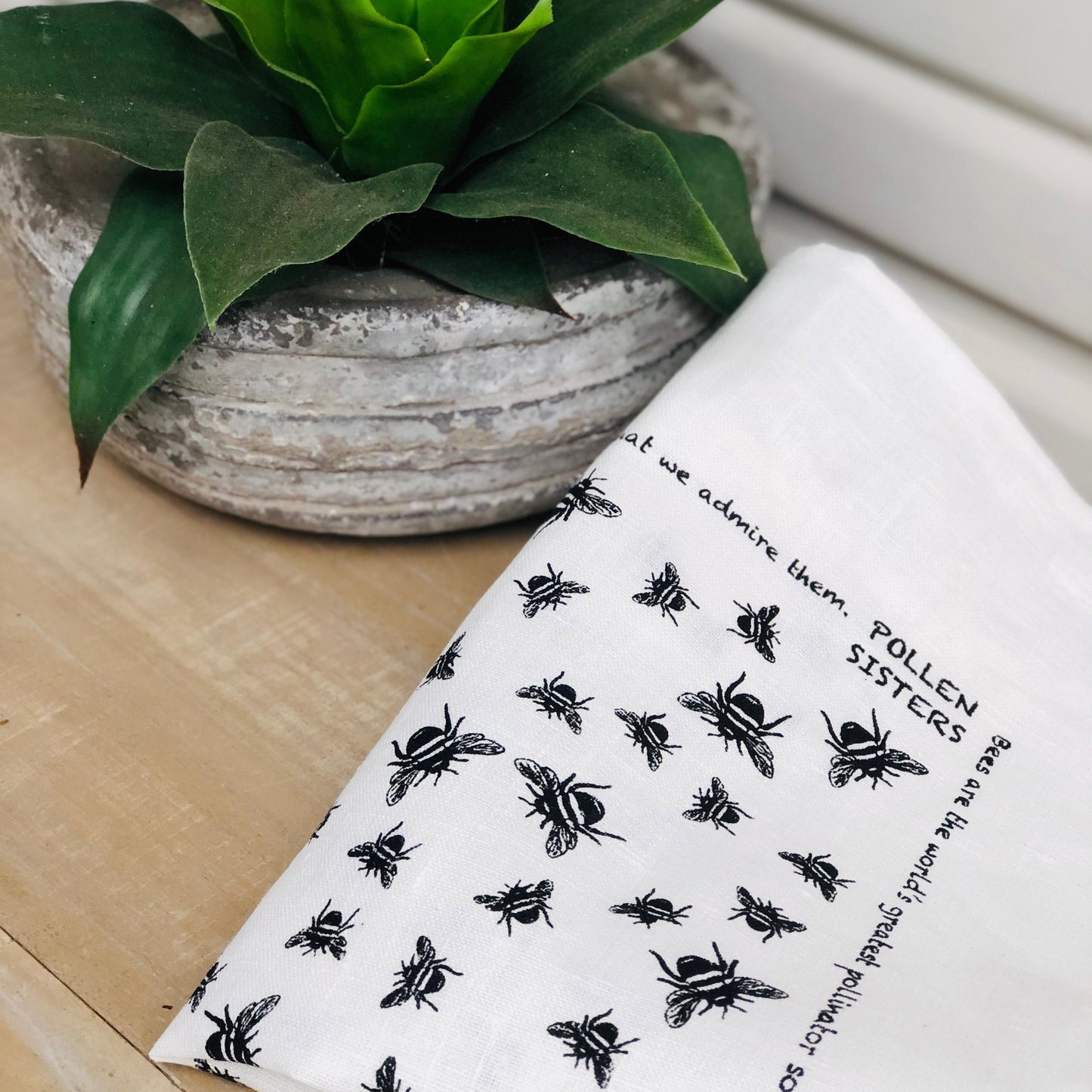 Bee Tea Towel White